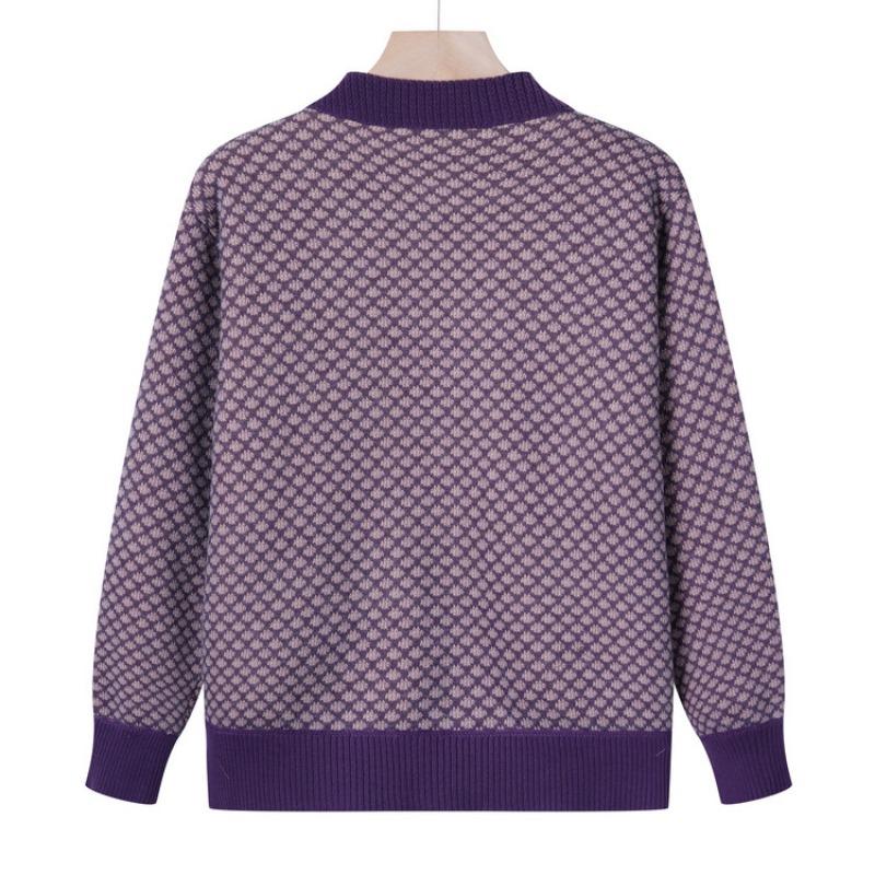 Middle-aged and old new mother clothes autumn velvet thickened knitted sweater grandma clothes cardigan jacket elderly clothes