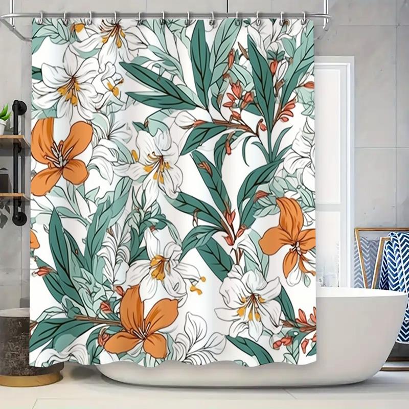 

Delightful Floral Shower Curtain White with Orange Accents Modern Bathroom Decor Water Repellent Fabric Perfect Gift Idea for He 90x180cm