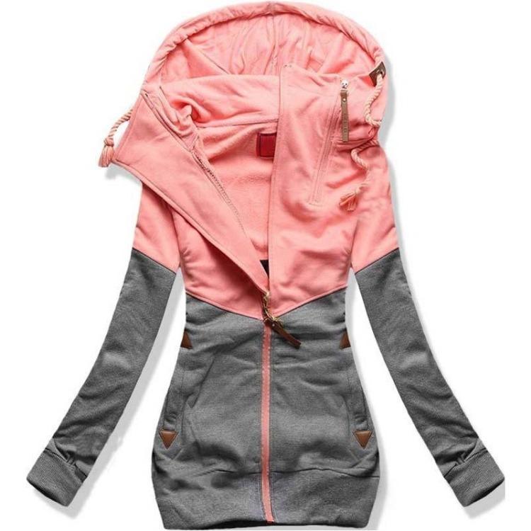 2021 Women Fashion Hooded Zipper Sweatshirt Jacket Coat Pink Blue Winter Autumn Spring Female Hoodies Sweat Polerones