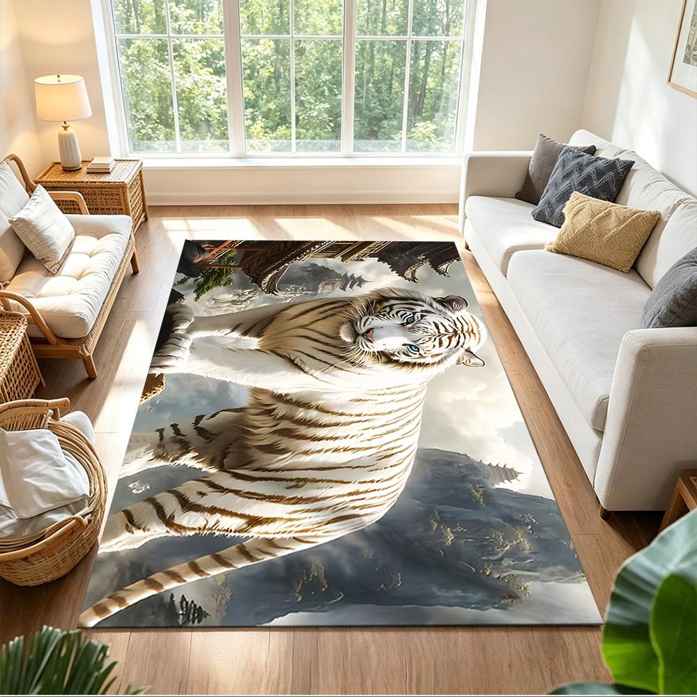 Tiger In Waterfall Realm Non-Slip Home Carpet Design for Office Decor Living Room Gift