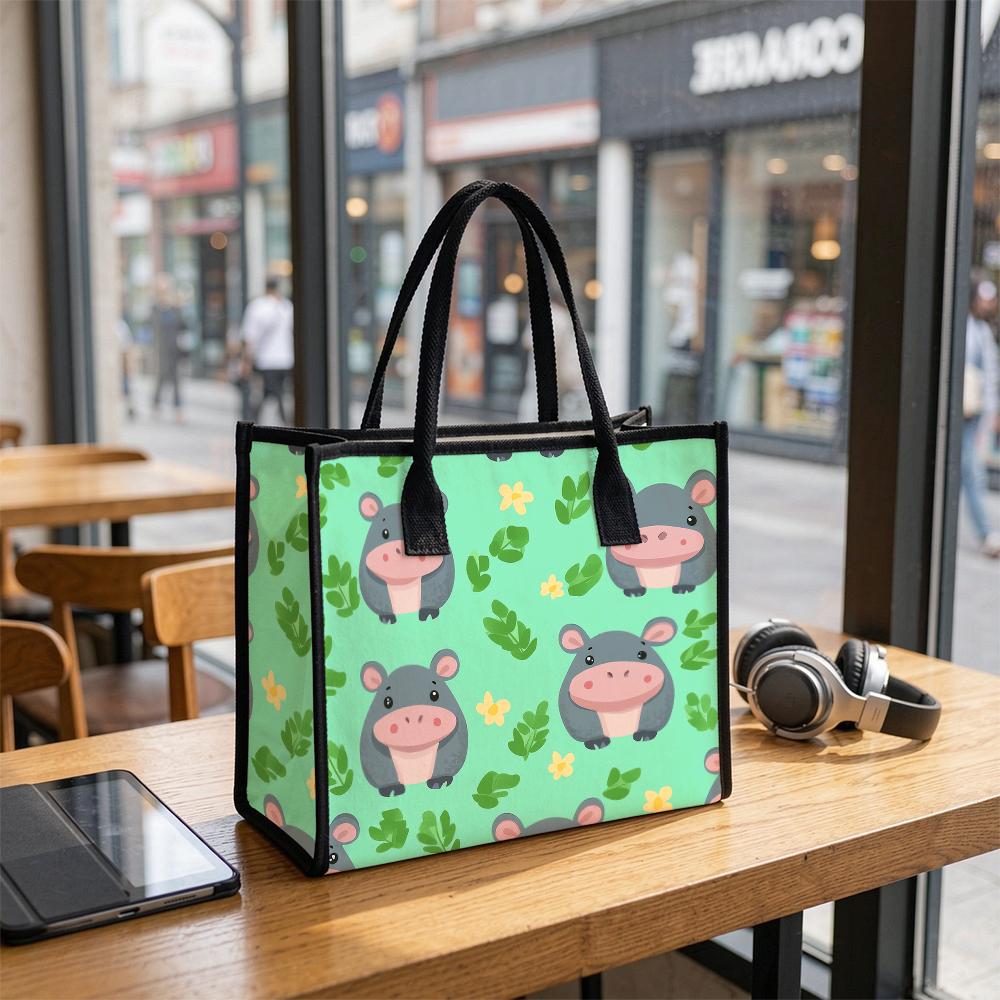 Cute Hippo Pattern Shoulder Bag Casual Large Capacity Daily Tote Bag