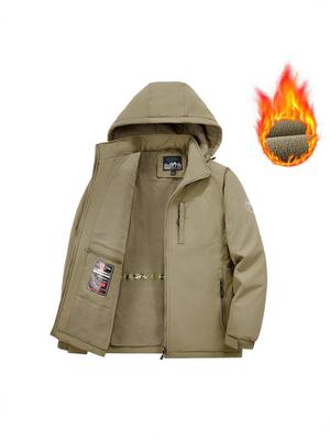 Men's Mid-Length Winter Thickened Velvet Jacket, Cotton Padded Multi-Pocket Windbreaker, Outdoor Workwear.