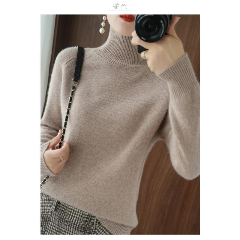 Fashion Basic Autumn Winter  Merino Wool Sweater Mock Neck Cashmere Pullover  Solid Color Soft Long Sleeve Clothing Tops