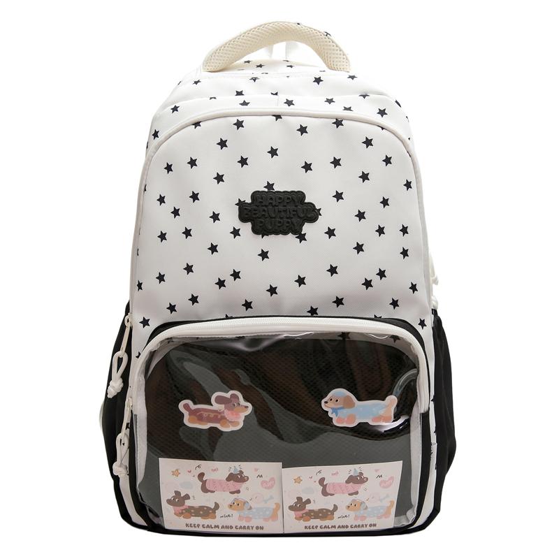 Women's Large Capacity Backpack Color Block Student Schoolbag Girls Stars Print Backpack