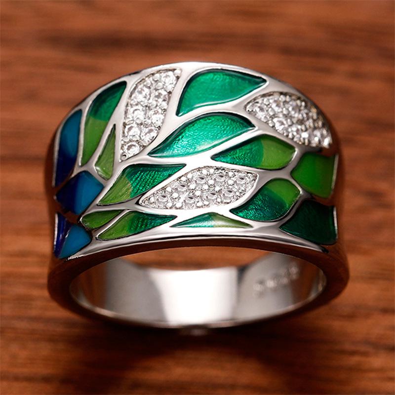 

Colorful European and American Unisex Imitation Enamel Epoxy Leaf Ring Size 9