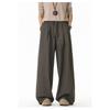 Mens Loose Draped Double Pleated Waist Straight Casual Long Trousers