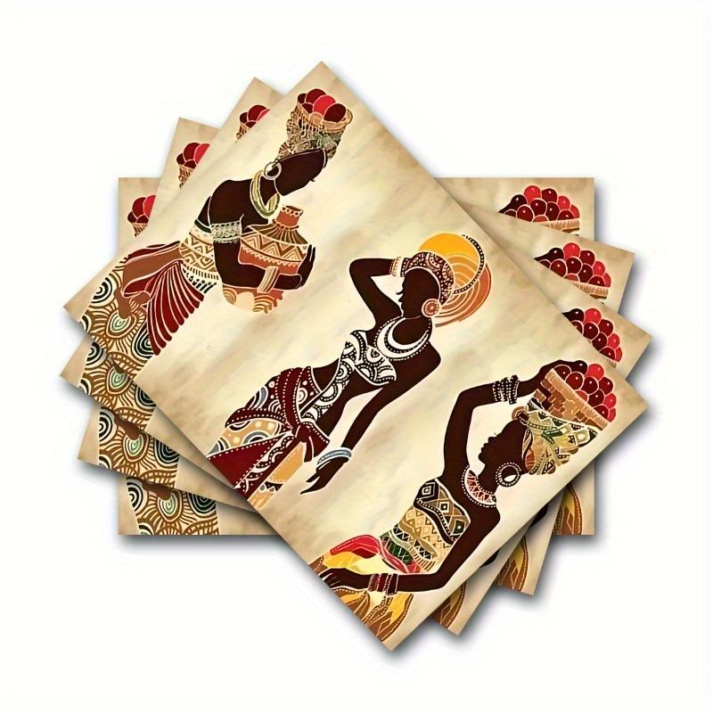 

African Woman Placemats Linen Ethnic Art Dining Mats Cultural Home Decor Tribal Design Kitchen Accessories Washable Table Mats 4Pcs-30X45cm(12X18in