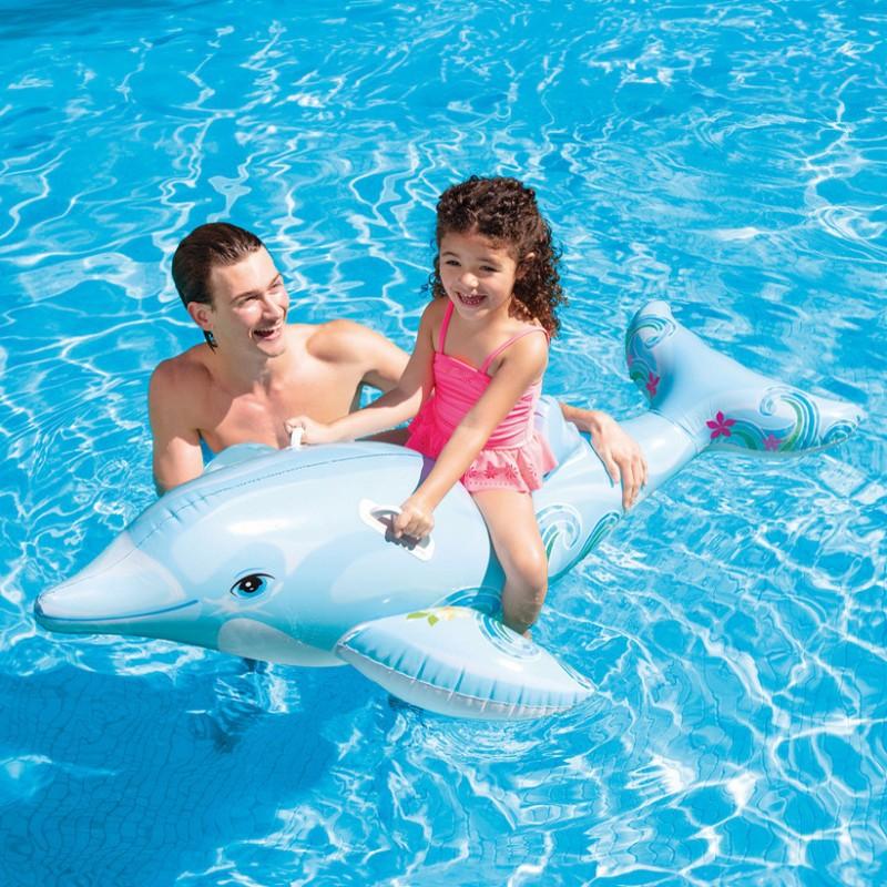 Dolphin Ride-On Pool Float Inflatable Toy for Kids Water Park Surfing Cartoon Float