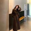 Hepburn style wears autumn and winter black new waist and thin long dress women's classic versatile shirt collar dress