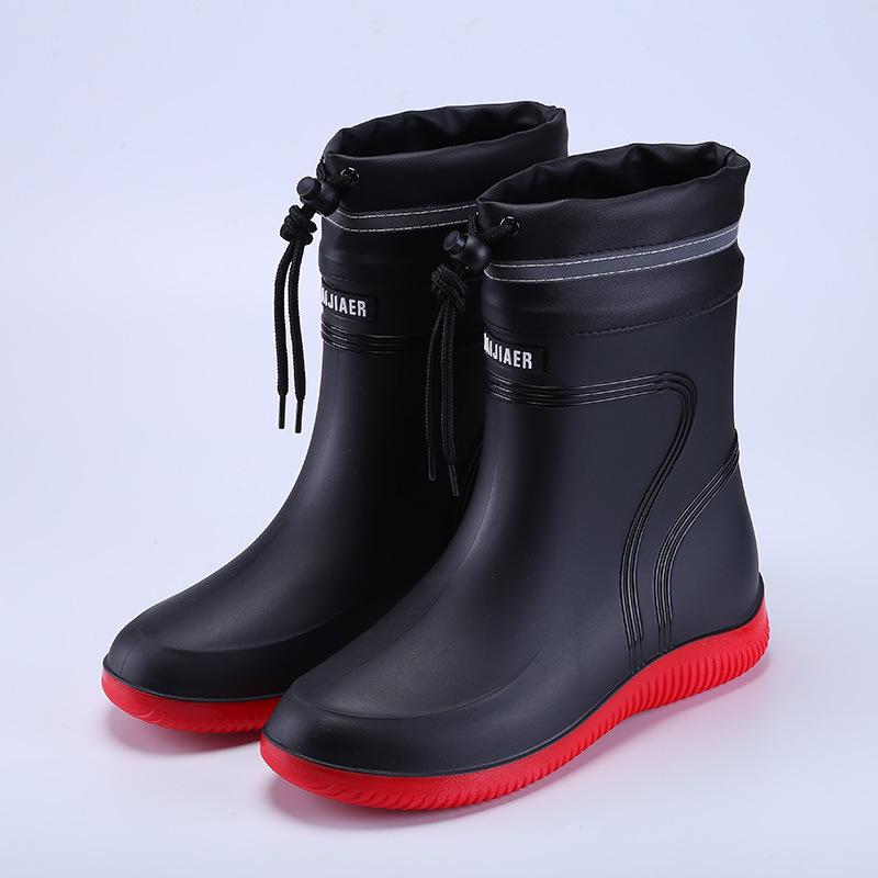 Fashion Rain Boots Waterproof Shoes Men's Tide Medium and Short Boots Wear Fleece Warm Non-slip Rain Shoes Women's Fishing Shoes Glue Shoes