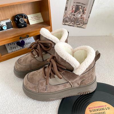 B1623 Thick Velvet Thick-soled Snow Boots Women's Shoes Sports Style 2024 New Winter Warm Cotton Shoes Velvet Board Shoes