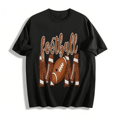 Football Mom Themed Graphic Casual Top For Game Day Pure Cotton T-shirt