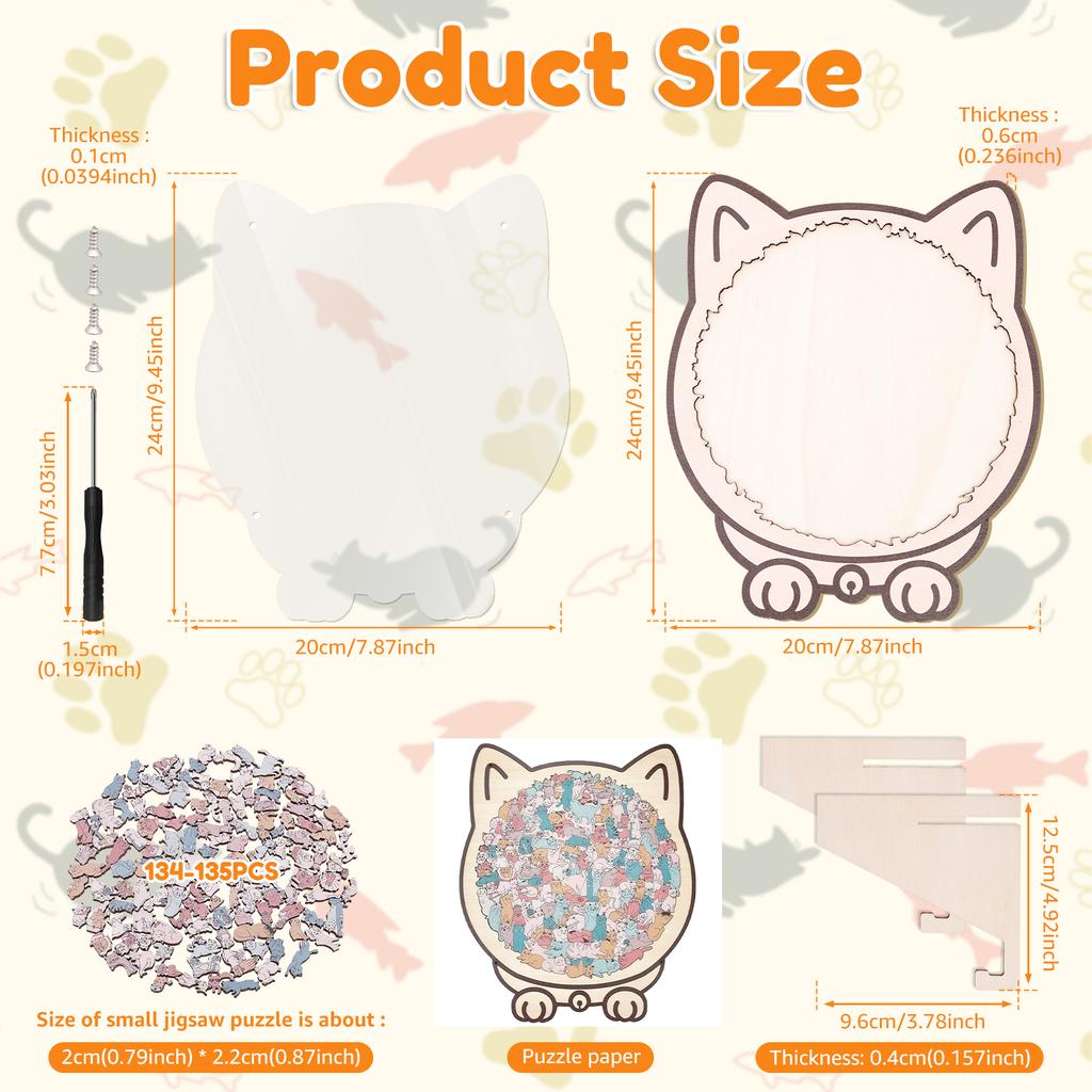 134/135 Pcs Cat Shaped Wooden Jigsaw Puzzle Unique Irregular Puzzle Cat Puzzles for Cats Lovers Home Decoration Festival Gifts