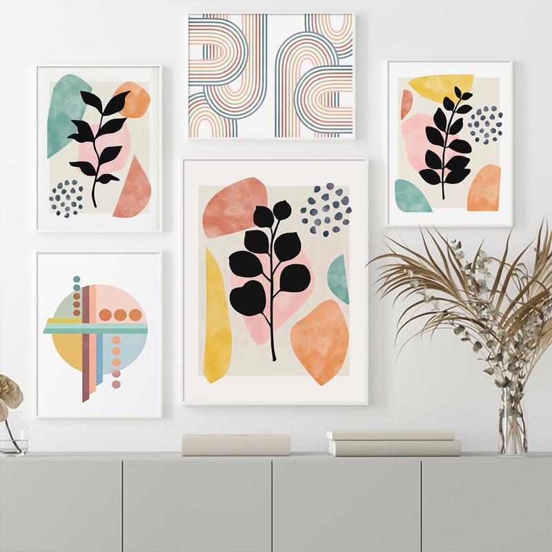 Bohemian Sun Decorative Painting Abstract Line Plant Poster Geometric Patterns Wall Art Canvas Painting For Living Room Decor