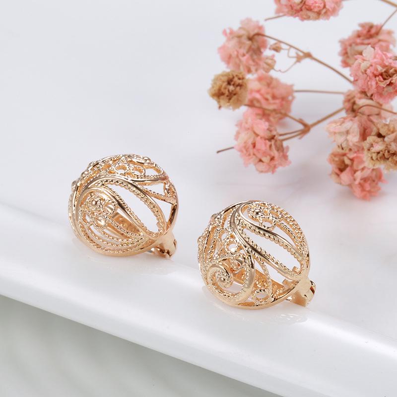 Women's 585 Rose Gold Hollow Carved Hemispherical Earrings: European & American Fashion