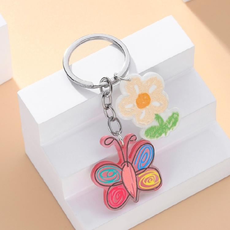 Flower Butterfly Heart Keychains Cartoon Pendant Keyring Handbag Charm Pendant