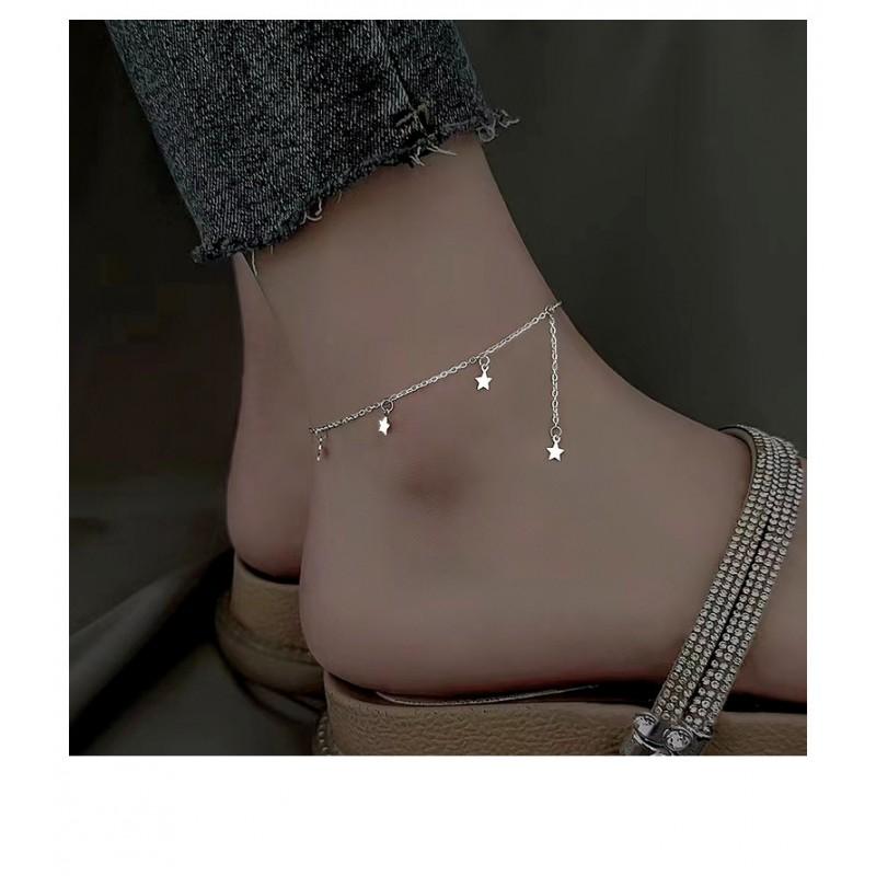 Sterling Foot Chain Women Minimalist Geometric Design Lightweight Luxury Anklet With Star Tassel Detail