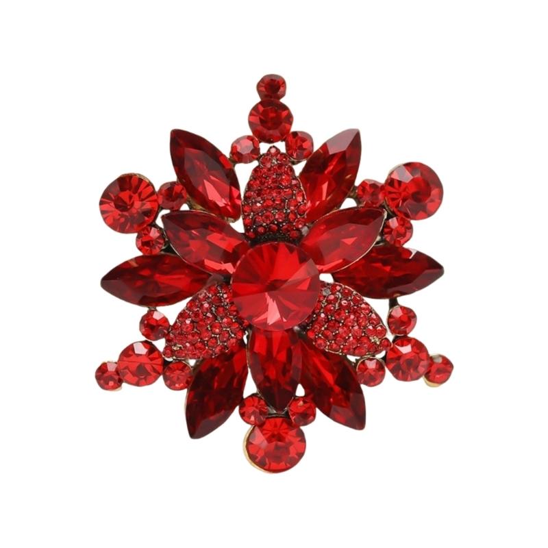 Crystals Flower Brooch For Women Elegant Party Wedding Accessories Portable Alloy Jewelry With Secure Clasp красный