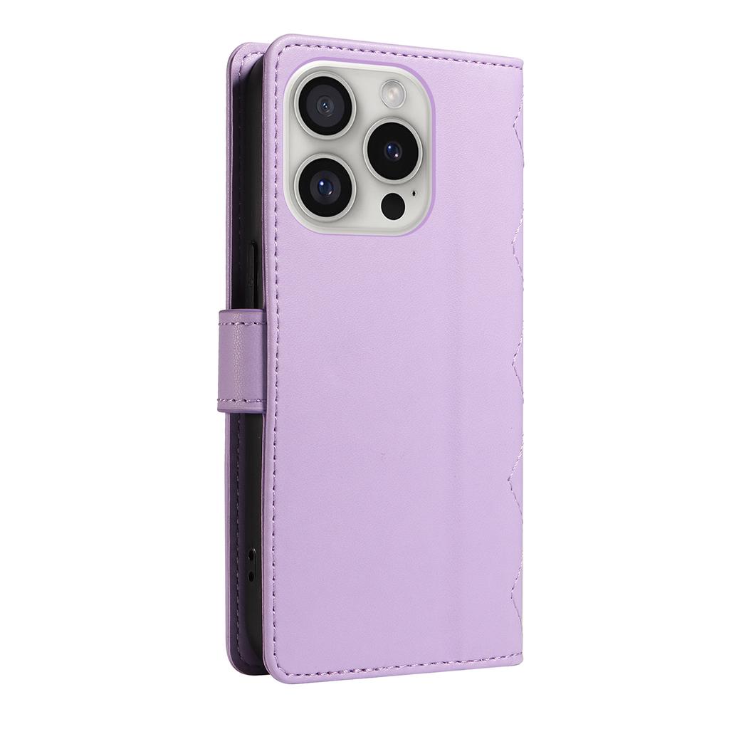 For iPhone 16 Pro Max Case Leather Rhombus Checkered Phone Cover with Detachable Lanyard Straps