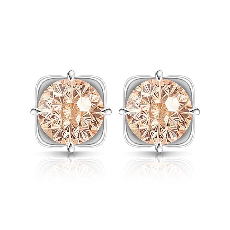 925 Sterling Silver Light Luxury Simple Crystal Zircon Square Round Bud Women's Earrings Birthday Party Anniversary Gift