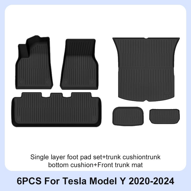 For Tesla Model Y Floor Mats 2024 2023 2022 2021 2020 All Weather Floor Liners Full Set Waterproof Non-Slip Interior Protection