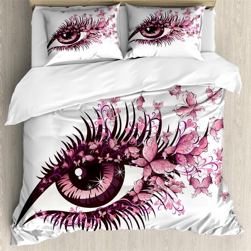 Beauty Eyelashes Duvet Cover Queen For Girls Woman Eyes Pattern Design Comforter Cover Modern Lovely Sexy Eyelashes Bedding Set