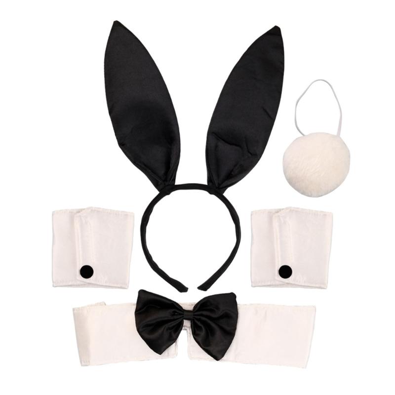 Halloween Rabbit Costume Set Rabbit Ears Headband Bow Tie Round Tail & Arm Cuffs, Halloween Rabbit Costume Accessories