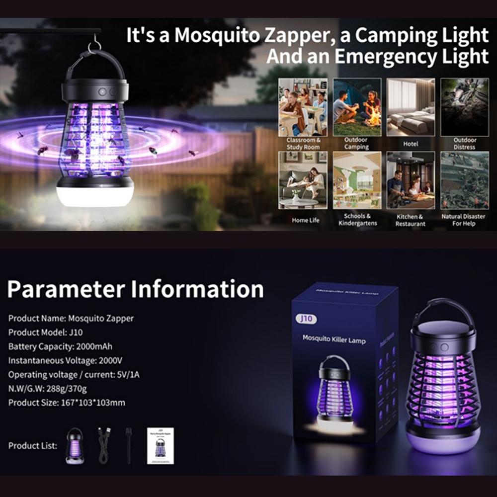 Inverter USB Mosquito Lamp Outdoor Mosquito Repellent With Mosquito Organizer 4-speed Dimming Camping Lamp SOS Emergency Light