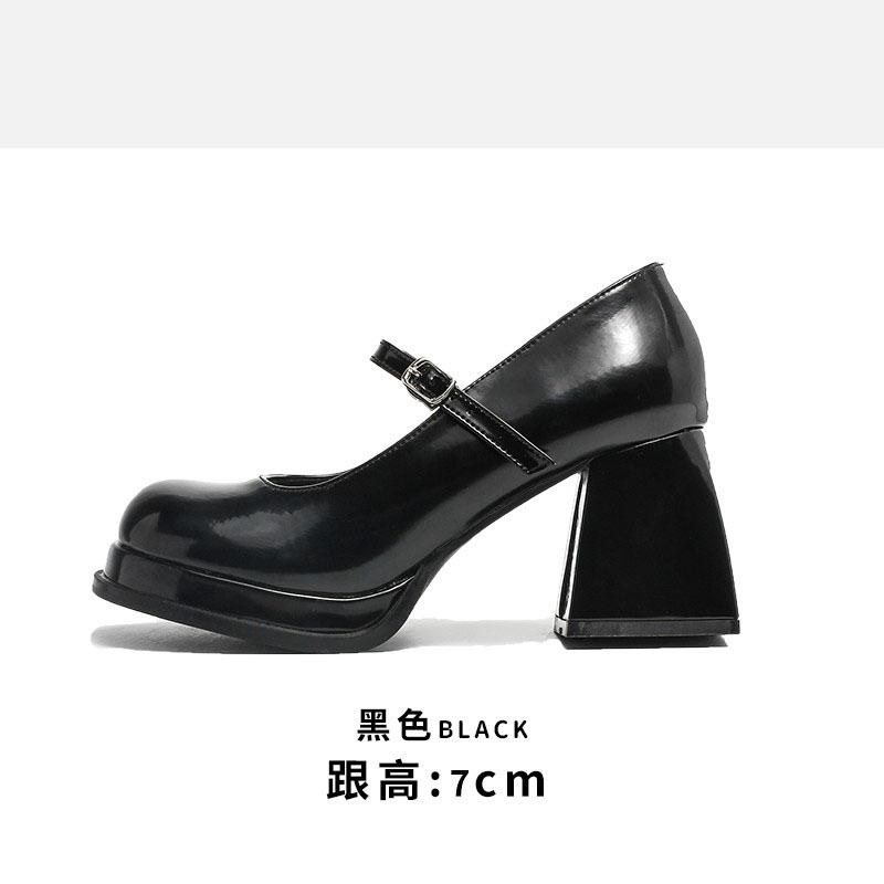 Spot thick-heeled small leather shoes heightening single shoes, new temperament leather French high-heeled Mary Jane shoes in autumn 2025