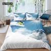 Skiing Duvet Cover Set Cartoon Ski Bedding Set Sports Theme Comforter Cover Extreme Sport Design Queen Size Warm Quilt Cover