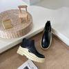 Fashion 2025 New Chelsea Boots Women/man Couple Models Platform Mid Boots Round Toe Slip On Rain Boots Leather Fashion Large Size Shoes