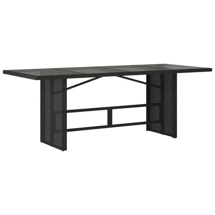 VidaXL Garden Table with Black Glass Top, Woven Resin, Outdoor Table, Garden Dining Table, Furniture of 365602