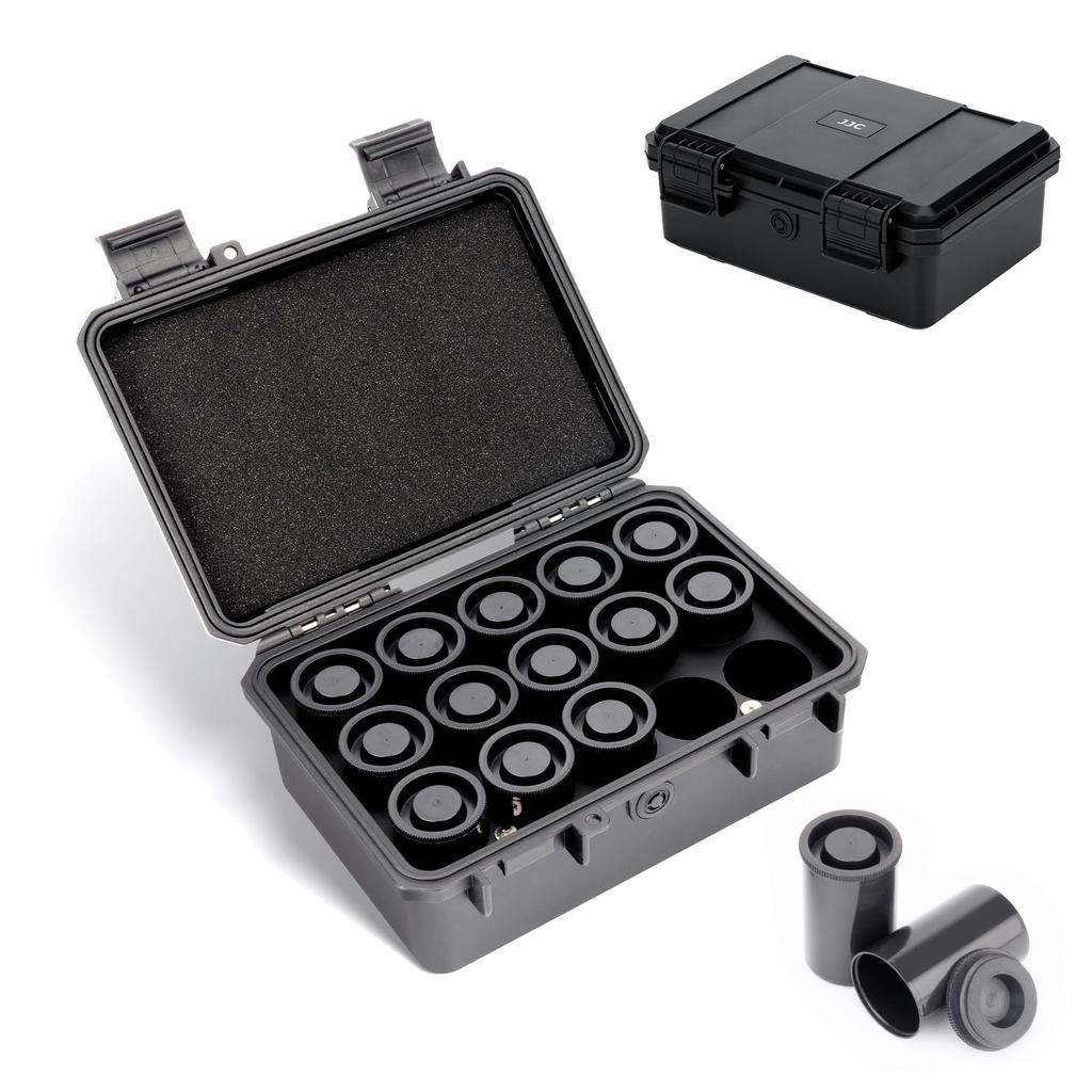 JJC 135 Film Holds 15 Rolls of 35mm Protective Film Canister with Made of IP67 and with Pressure Regulating Valve Case, Film, Cap, PE, Waterproof,