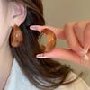 Autumn and Winter Retro Maillard Coffee Color Resin Tiger's Eye Earrings, Ear Buckles, Niche Earrings for Women
