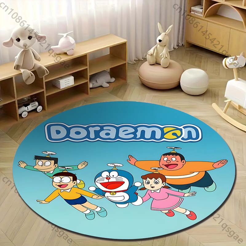 Multiple Sizes Doraemon Cartoon Print Round Carpet for Living Room Bedroom Table and Chair Sofa Home Decor Area Rug Play Mat