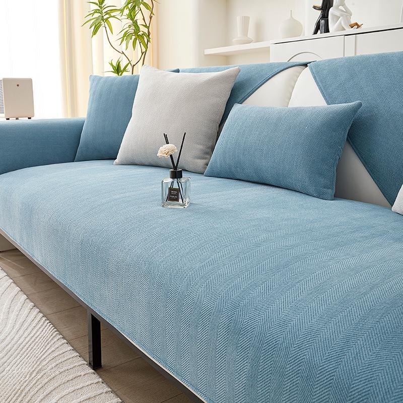 Universal Chenille Herringbone Sofa Cushion: Non-slip, Dirt-Resistant, All-Season Japanese Style Solid Color Cover