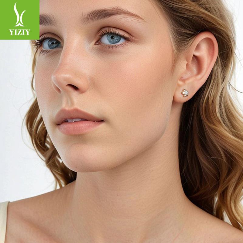 S925 Sterling Silver Non-Fading Small Flower Stud Earrings Opal Flower Fashion Niche Temperament Earrings Women