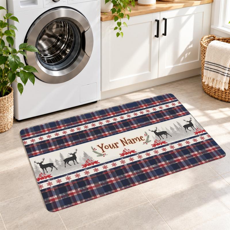 Christmas Custom Text Flannel Floor Rug Soft Kitchen Mat Personalized Non Slip Carpet