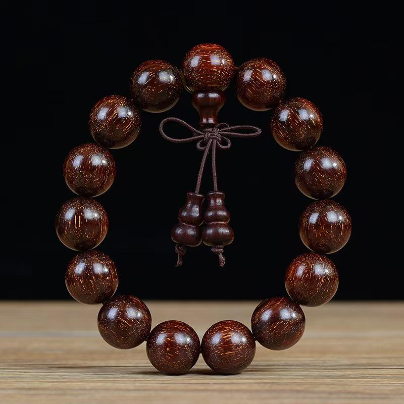 Unisex African Rosewood High-Density Gold Star Beads Bracelet - Indian Small Leaf Collectible Buddha Prayer Bracelet