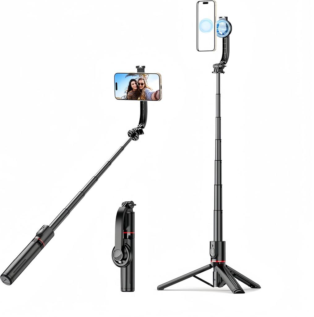 Magnetic Mini Extendable Selfie Stick Tripod Holder Stand with Fill Light Bluetooth Wireless Remote for iPhone 17 16 15 &Android