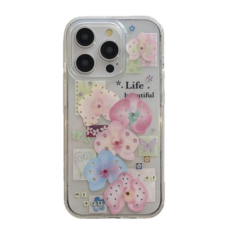 

Korean Style Colorful Phalaenopsis Phone Case for Apple 17 Pro Max, compatible with 16 Pro Max and 15 Pro, for Spring/Summer. Apple 17Pro