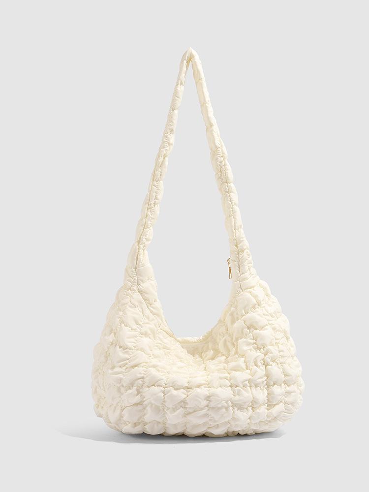 

Korean version ins pleated cloud tote bag large capacity bubble shoulder messenger bag niche design diamond dumpling bag белый