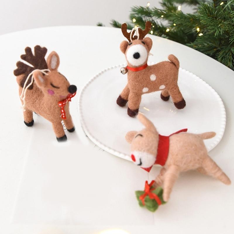 Soft Fabric Christmas Deer Hanging Ornament with Display Loop, Stuffed Tree Accent for Winter Table and Room Styling