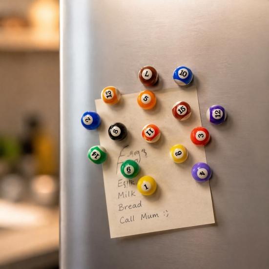 Memo Note Photo Holder 15Pcs/Set Mini Billiard Ball Fridge Magnet, 3D Pool Strong Magnetic Decor Holder, Decorative Magnet for Whiteboard Locker