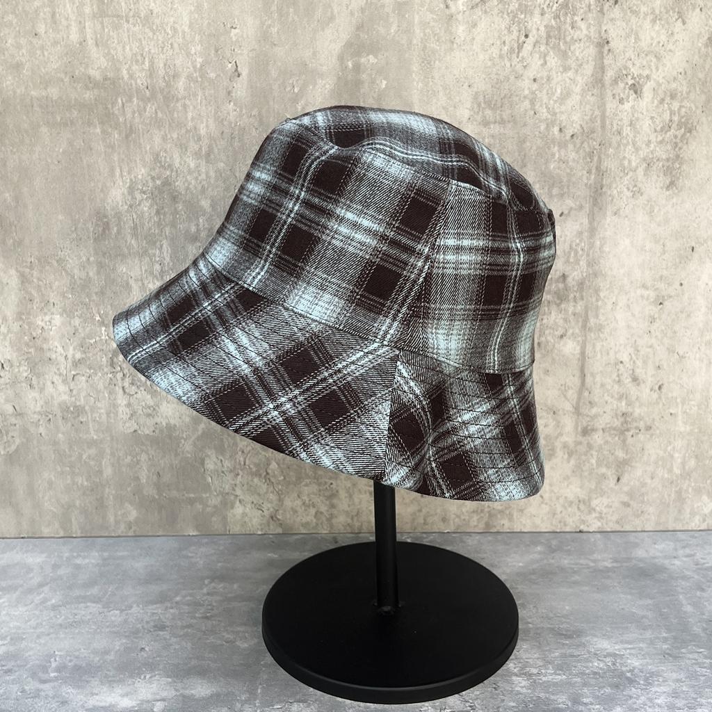 High Quality Plaid Contrasting Color Double-Sided Cotton Bucket Hat Female Retro Face Small Face Hat Tide