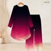 Women Plus Size Round Neck Long Sleeve Printed High Low Top Wide Leg Pants Two Piece Set Red Black