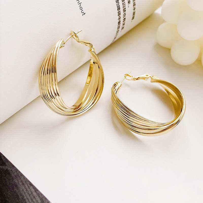 Elegant Metal Hoop Earrings Woman Vintage Geometric Chunky Round Retro Statement Earrings Jewelry Brincos Gift