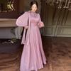 Womens Fashion Evening Dress Slim Waist Long Sleeve A-Line With Rhinestones