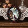 Decorative Metal Cabinet Stickers Halloween Wooden Refrigerator Magnets, Vintage Gothic Oval Frame Fridge Magnets with Witch Niche Holiday Souvenir