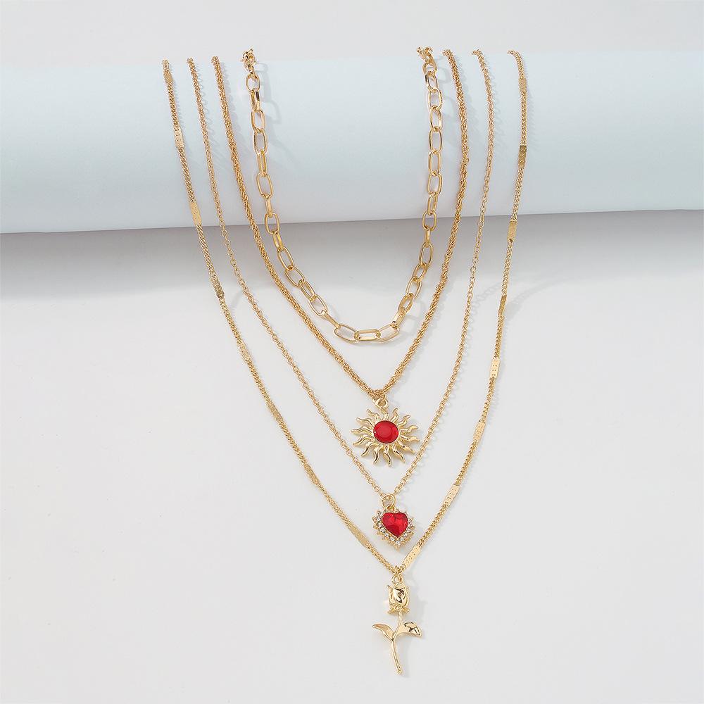 Tooxika Vintage Sun Love Heart Flower Necklace Diamonds Niche Street Fashion Necklace Women